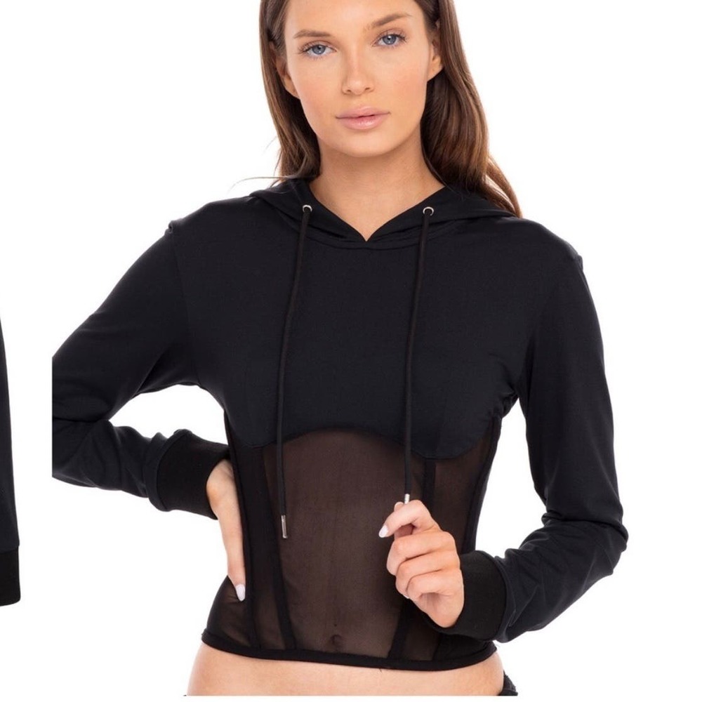 Heiress Mesh Detail Hooded Pullover Size XS New